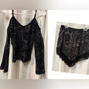 2 Piece Black Glittery Fringe Women's Dance 🪩 costume Small